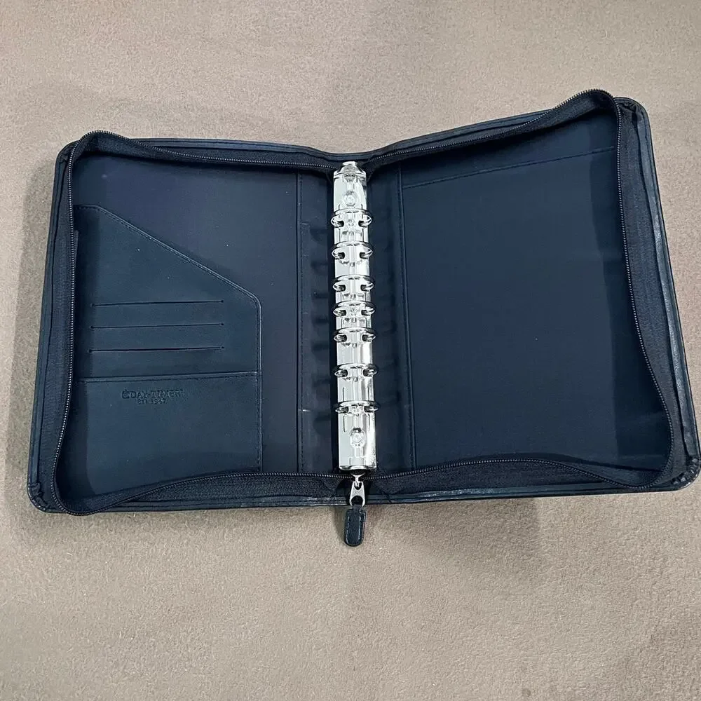 Daytimer Brief Case Style Black Faux Leather & Fabric Zippered Planner Cover